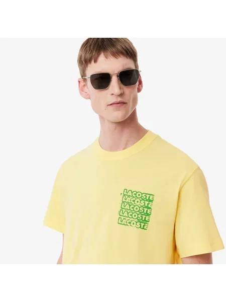 Lacoste Koszulka Z Monogramem Z Bawełnianego Dżerseju żółty