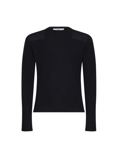 Sweter Fendi wełniany z naszywkami niebieski