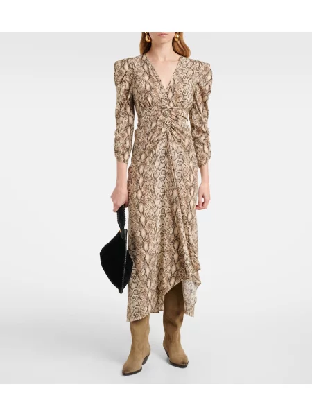 Rochie midi Isabel Marant de mătase cu imagine până la genunchi