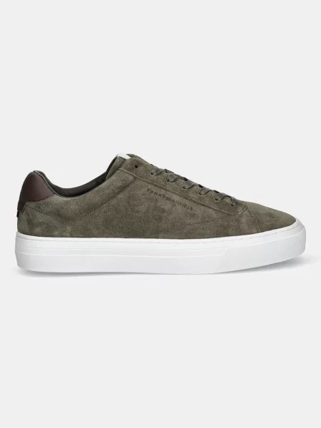 Superge iz semiša Tommy Hilfiger PREMIUM DRESS CUPSOLE SUEDE zelena