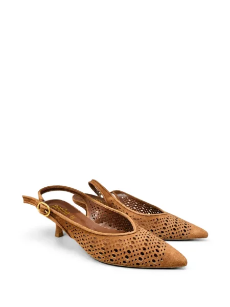 Pantofi cu toc Poche Paris din piele de căprioară slingback maro