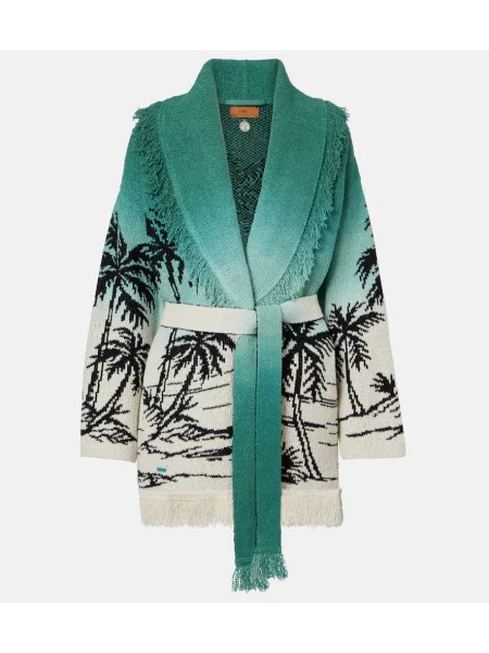 Cardigan Alanui cu franjuri din jacard verde