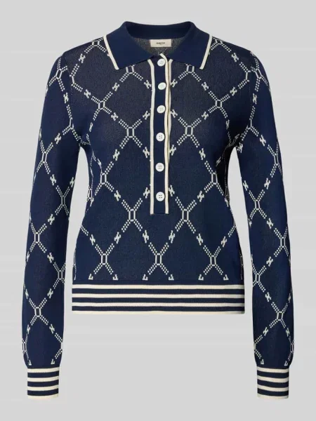 Sweter z dzianiny z mieszanki z kołnierzykiem polo Suncoo Paris granatowy
