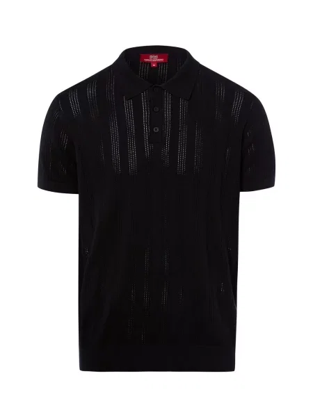 Finshley & Harding London koszulka polo z dzianiny Mężczyźni niebieski|czarny wypukły wzór tkaniny S czarne