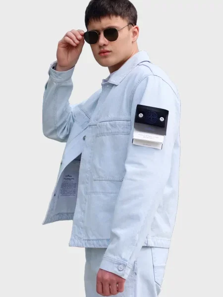Джинсовая куртка Stone Island с камнями голубая