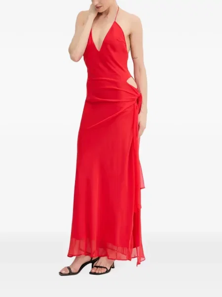 Rochie maxi Bardot cu gât halter roșu