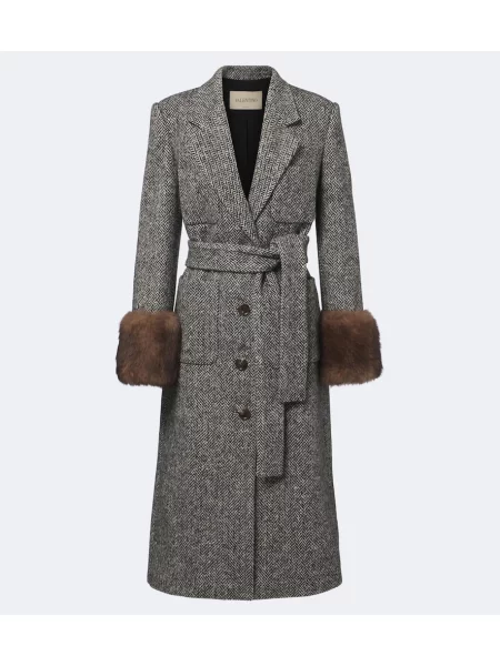 Haină din piele de oaie Valentino de lână cu model herringbone negru