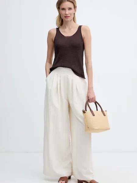 United Colors of Benetton top z lanom rjava