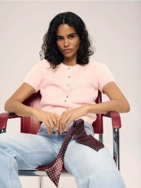 Pulover Reserved din jerseu scurt roz