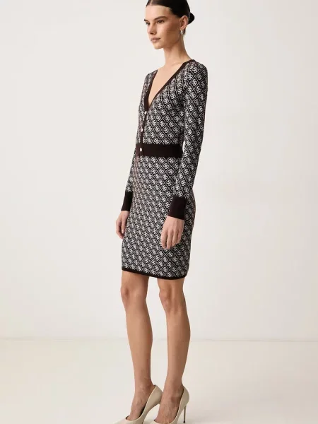 GUESS Rochie AUBREY ciocolatiu / alb maro