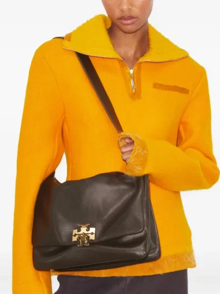 Geantă de mână Tory Burch mari cu autograf maro