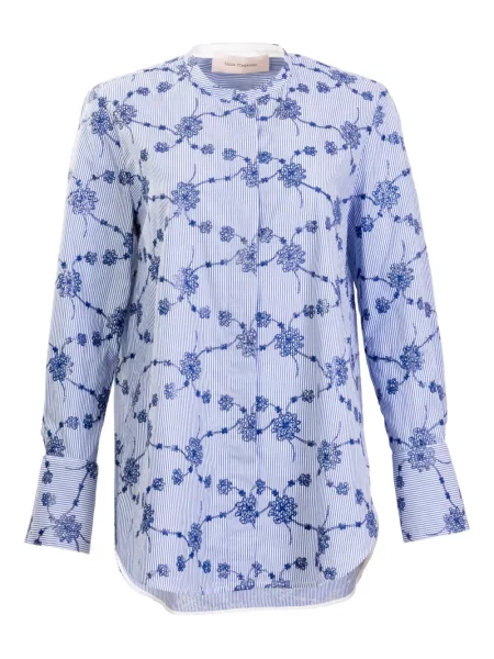 Haftowana koszula Silvia Tcherassi w kwiatki niebieska