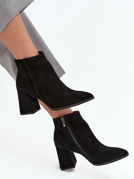 Usnjene čevlji do gležnjev Zazoo blok peta črna