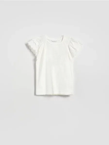 Reserved T-shirt z haftem na rękawach złamana biel