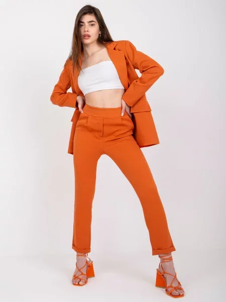 Pantaloni Fashionhunters cu talie înaltă portocaliu
