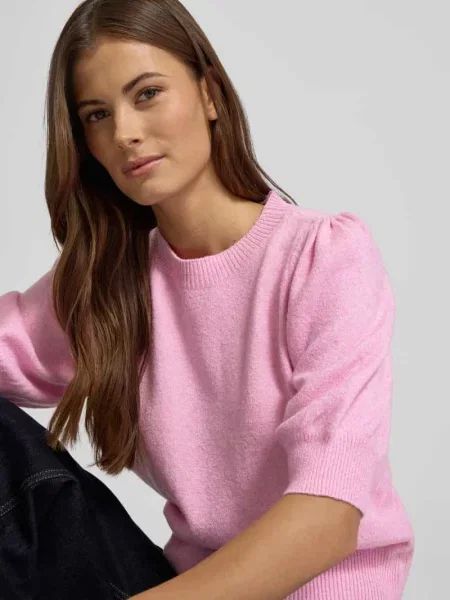 Sweter krój regular fit z bufiastymi rękawami Vero Moda różowy