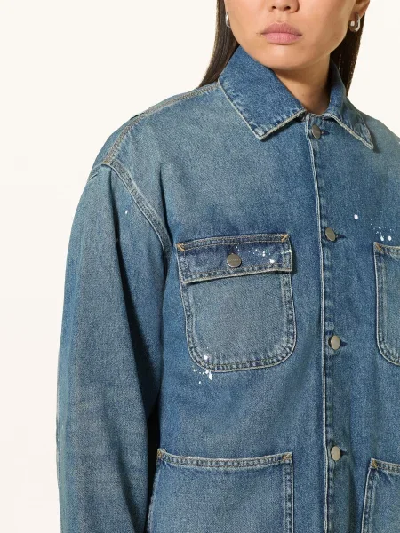 Carhartt Wip Džínová Bunda Og Michigan Coat blue destroy wash splatter modrá