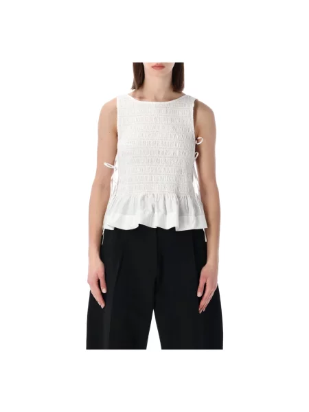 Top Ganni wiązany biały