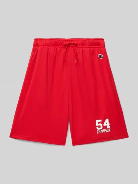 Szorty z dzianiny dresowej o kroju regular fit z nadrukiem z logo Champion czerwone