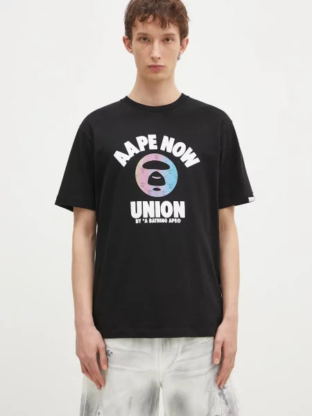 AAPE tricou din Moon Face Logo bărbați cu imprimeu negru