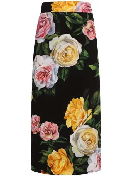 Fustă midi Dolce & Gabbana cu model floral cu imagine până la genunchi negru