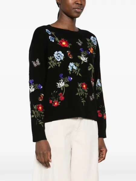Pulover Alice + Olivia cu model floral negru