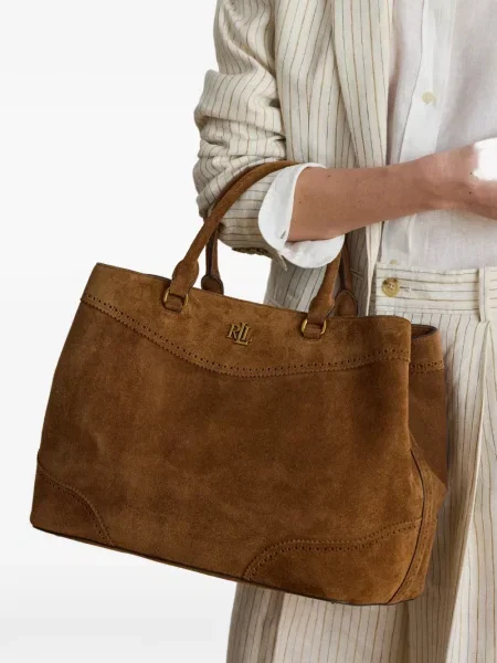 Велурена шопинг чанта Lauren Ralph Lauren кафяво