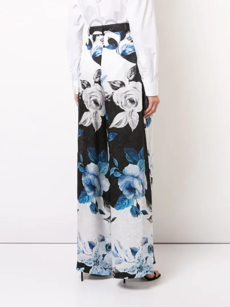 Pantaloni Off-white cu model floral alb