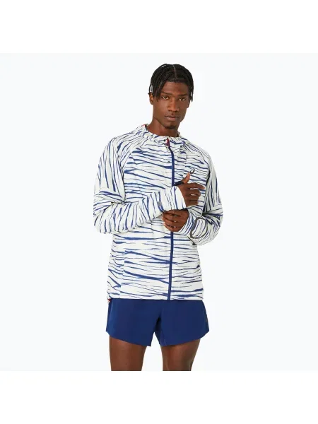 ASICS Metarun Shibori vízálló férfi futódzseki brich/kék expanse. Méret: S fehér
