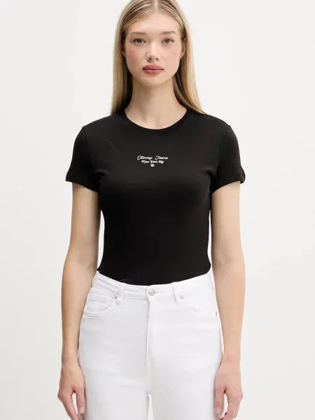 Тениска Tommy Jeans дамска черно