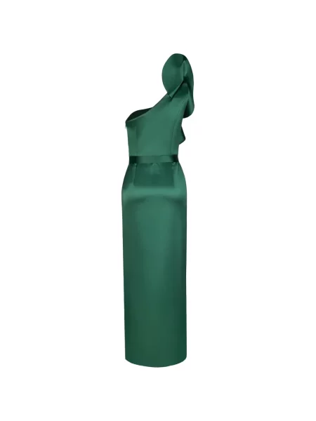 Rochie maxi Catalina cu volane cu un umăr gol verde