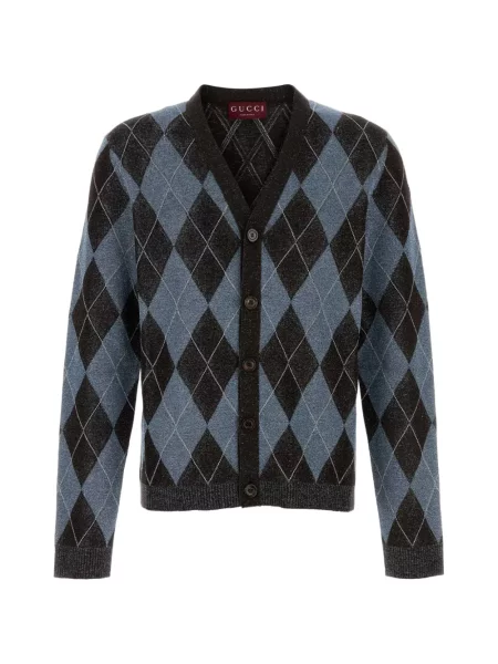 Kardigan Gucci z wzorem argyle brązowy