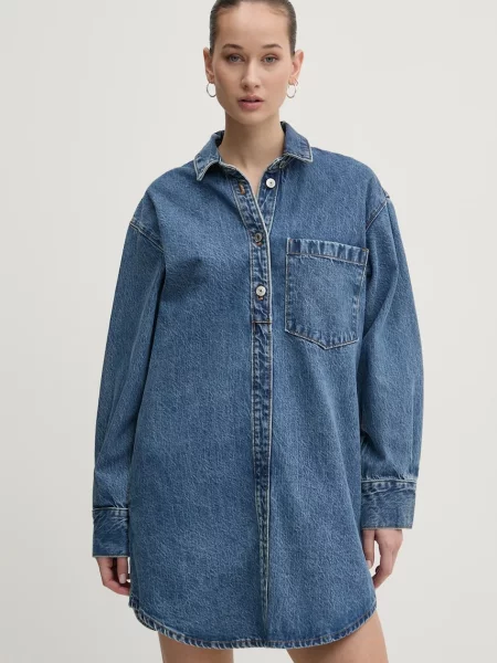 Abercrombie & Fitch rochie jeans mini oversize albastru