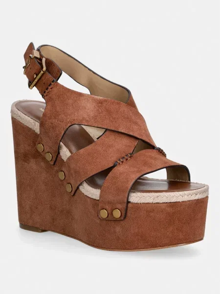 MICHAEL Michael Kors sandały zamszowe Raven Wedge Sandal brązowe