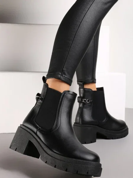 Botine tip șosete cu și protector cu lanț decorativ Shalise negre