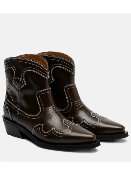 Botine Ganni cu broderie cowboy maro