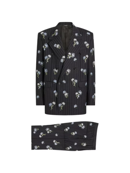 Costum Dolce & Gabbana cu broderie de lână cu două rânduri de nasturi negru