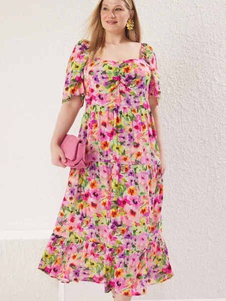 Trendyol Curve Šaty / fialová / oranžová / pink zelená