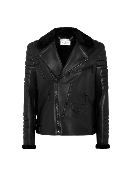 Kurtka skórzana Philipp Plein biker czarna