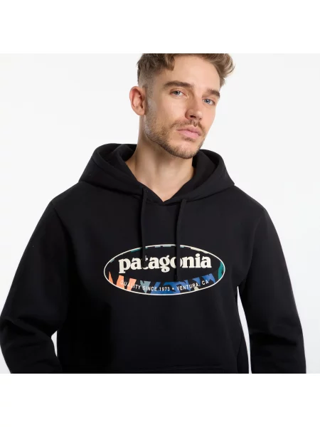 Суитшърт Patagonia Oval Logo Uprisal Hoody Black: Kaleido L черно