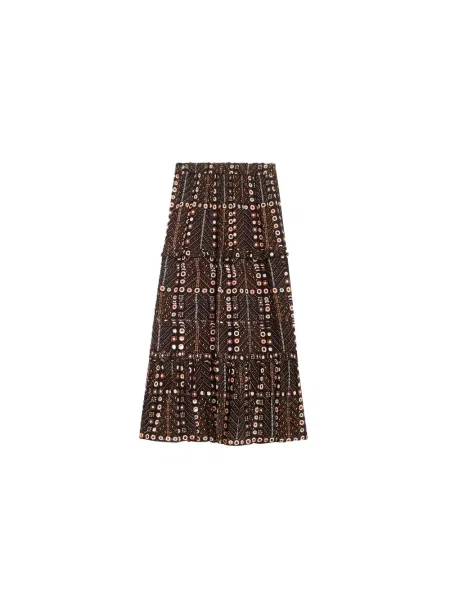 Elastyczna talia długa spódnica plisowana Isabel Marant Etoile z nadrukiem brązowa