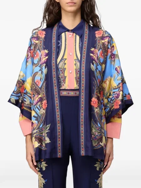 Μεταξωτός μπουφάν Etro με σχέδιο paisley μπλε
