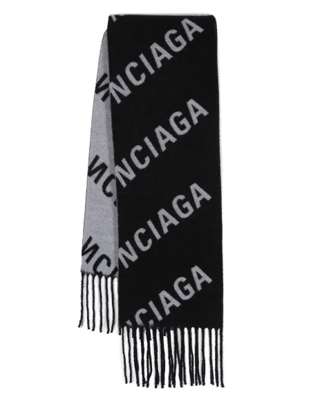 Fular Balenciaga cu franjuri din jacard negru
