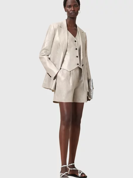 AllSaints pantaloni scurți din in AVERIE uni medium waist argintiu