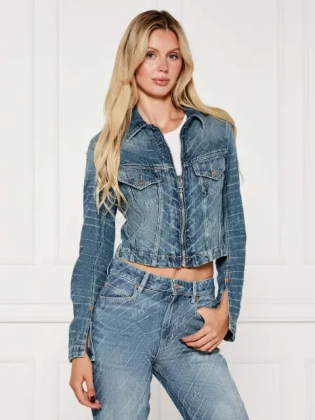 BOSS Orange geacă jeans de tranzitie albastru