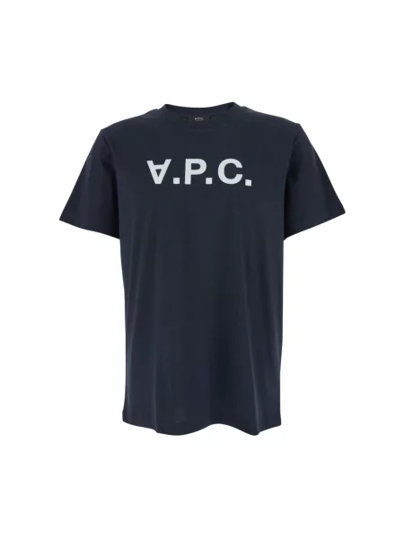 Koszulka A.p.c. z dżerseju z dekoltem w kształcie litery U niebieska