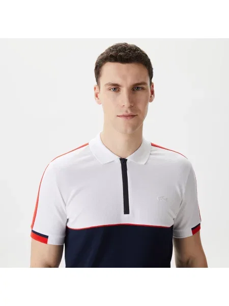 Lacoste Koszulka Polo Z Blokadą Koloru Regular Fit Granatowa biały