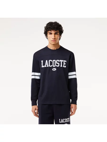 Lacoste T-Shirt Z Okrągłym Dekoltem Z Długim Rękawem Z Nadrukiem Classic Fit czarny