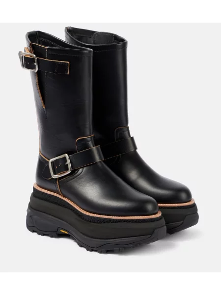 Botine Sacai din piele cu platformă biker negru