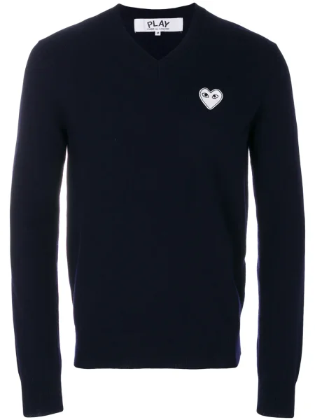 Pulover Comme Des Garcons Play cu decolteu în V albastru